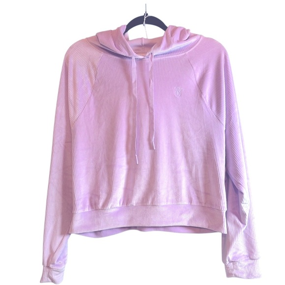Victoria's Secret Soft Lounge Hoodie Velour Ribbed Pullover Velvet Purple Size L - Picture 4 of 9